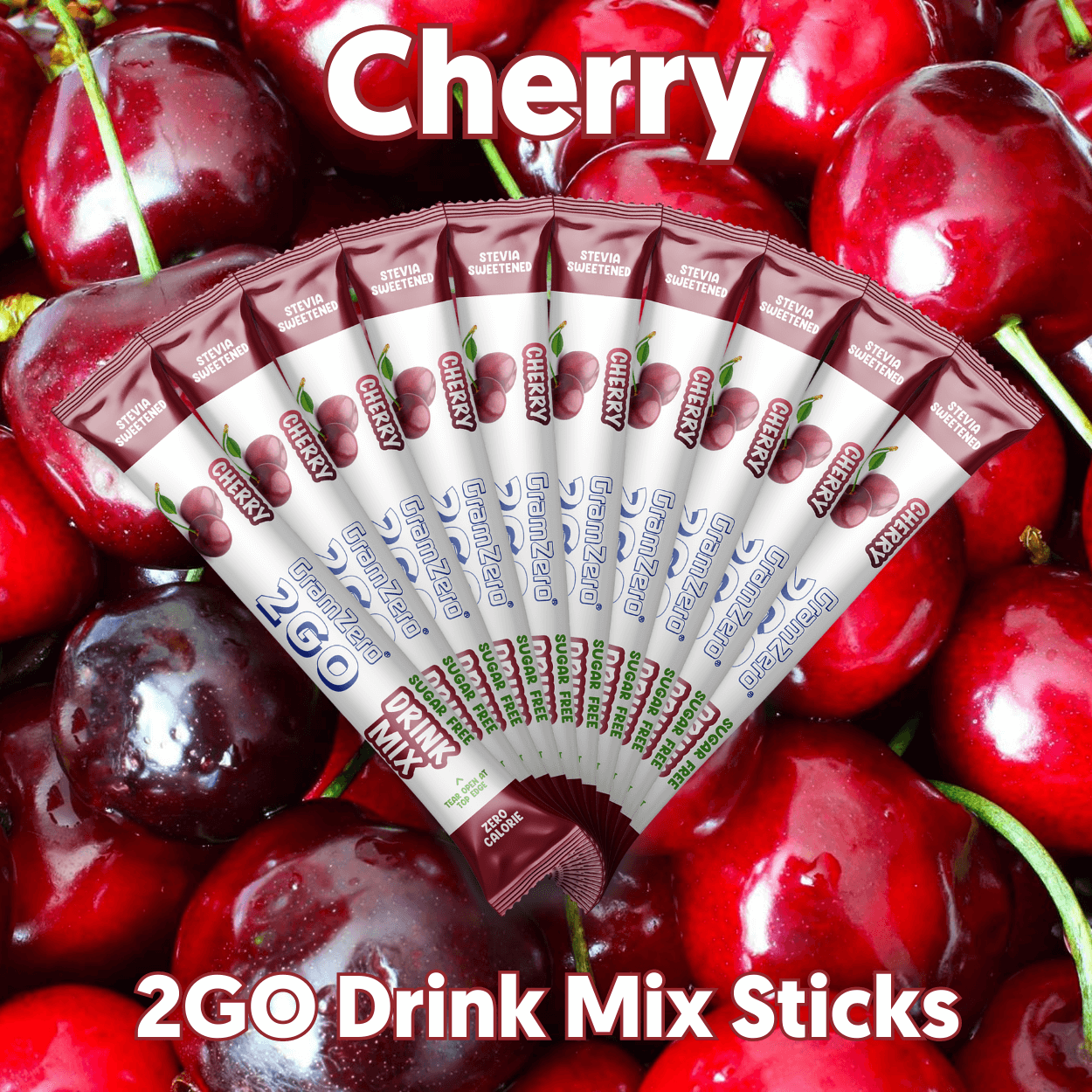 CHERRY 2GO Sugar Free Drink Mix Sticks: 10 Pack ~ Great for Loaded Tea Kits