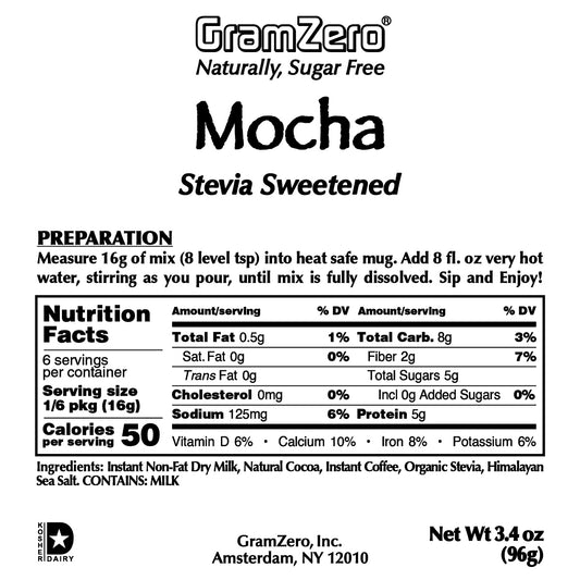 MOCHA Instant Dissolve Hot Beverage Mix ~ Stevia Sweetened Only ~ 3.4 Oz