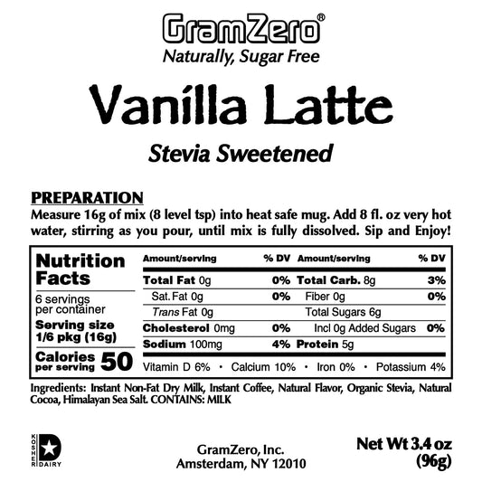 VANILLA LATTE Instant Dissolve Hot Beverage Mix ~ Stevia Sweetened Only ~ 3.4 Oz