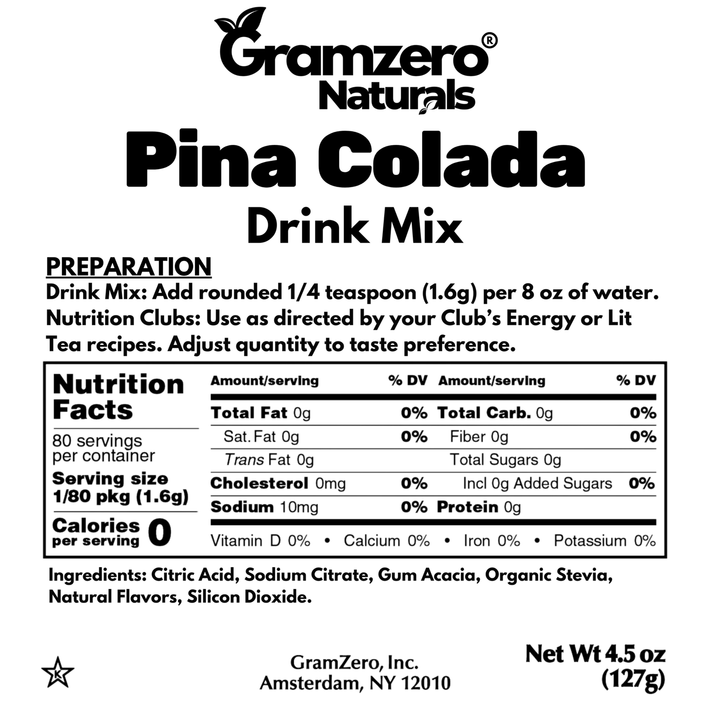 PINA COLADA ALL NATURAL 2GO Sugar Free Drink Mix Sticks: 10 Pack - Great for Loaded Tea Kits