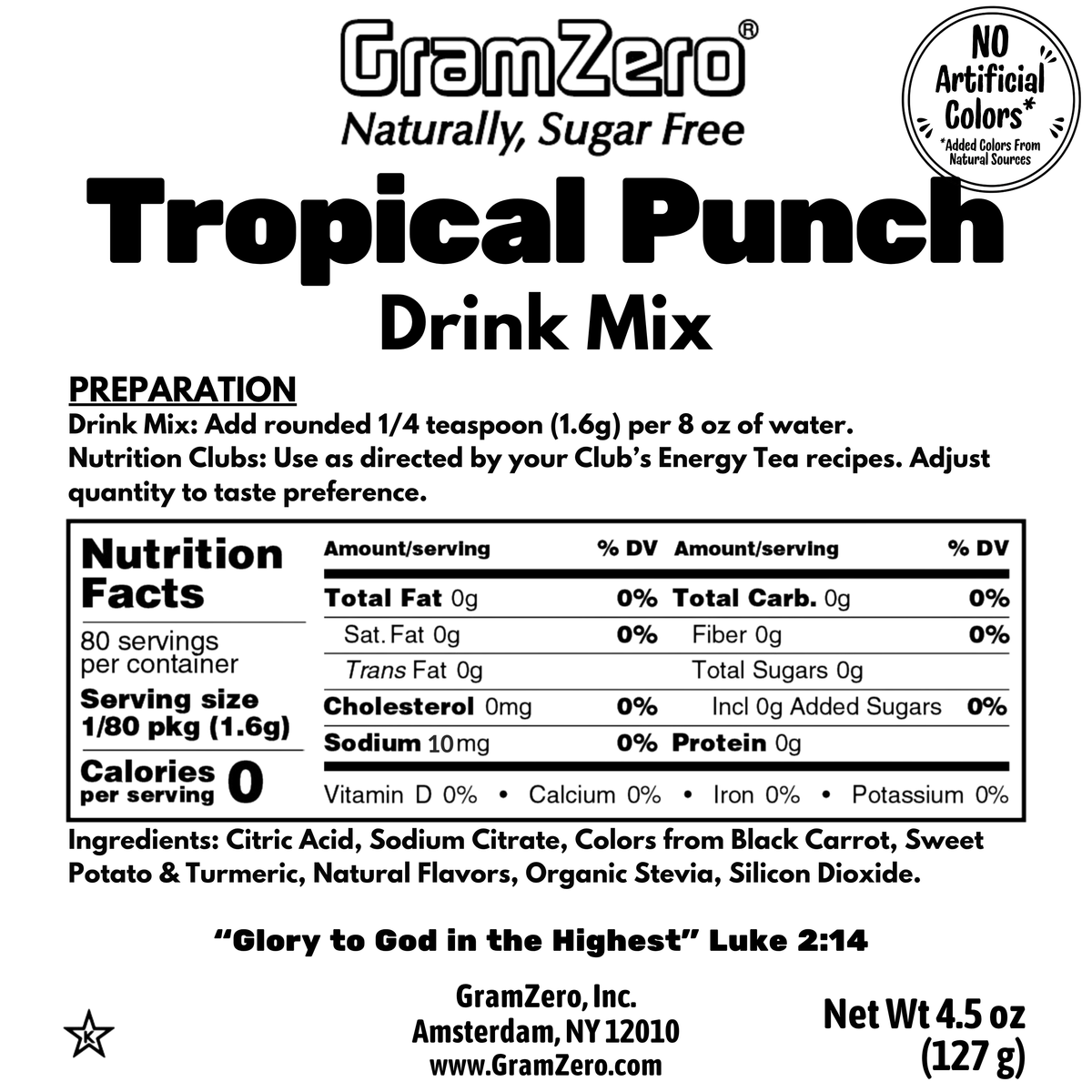 TROPICAL PUNCH 2GO Sugar Free Drink Mix Sticks: 10 Pack - Great for Loaded Tea Kits