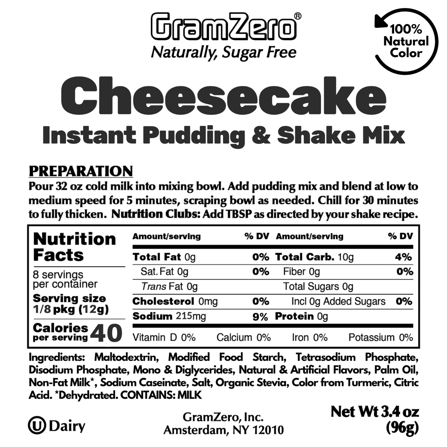 CHEESECAKE Sugar Free Pudding Mix, Stevia Sweetened, Great For Nutrition Club Shakes, 3.4 Oz