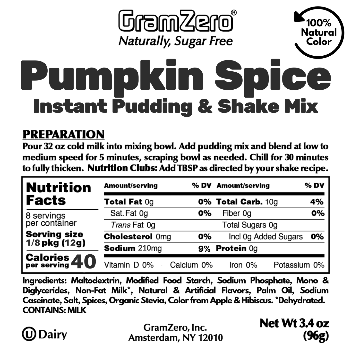 PUMPKIN SPICE Sugar Free Pudding Mix, Stevia Sweetened, Great For Nutrition Club Shakes, 3.4 Oz
