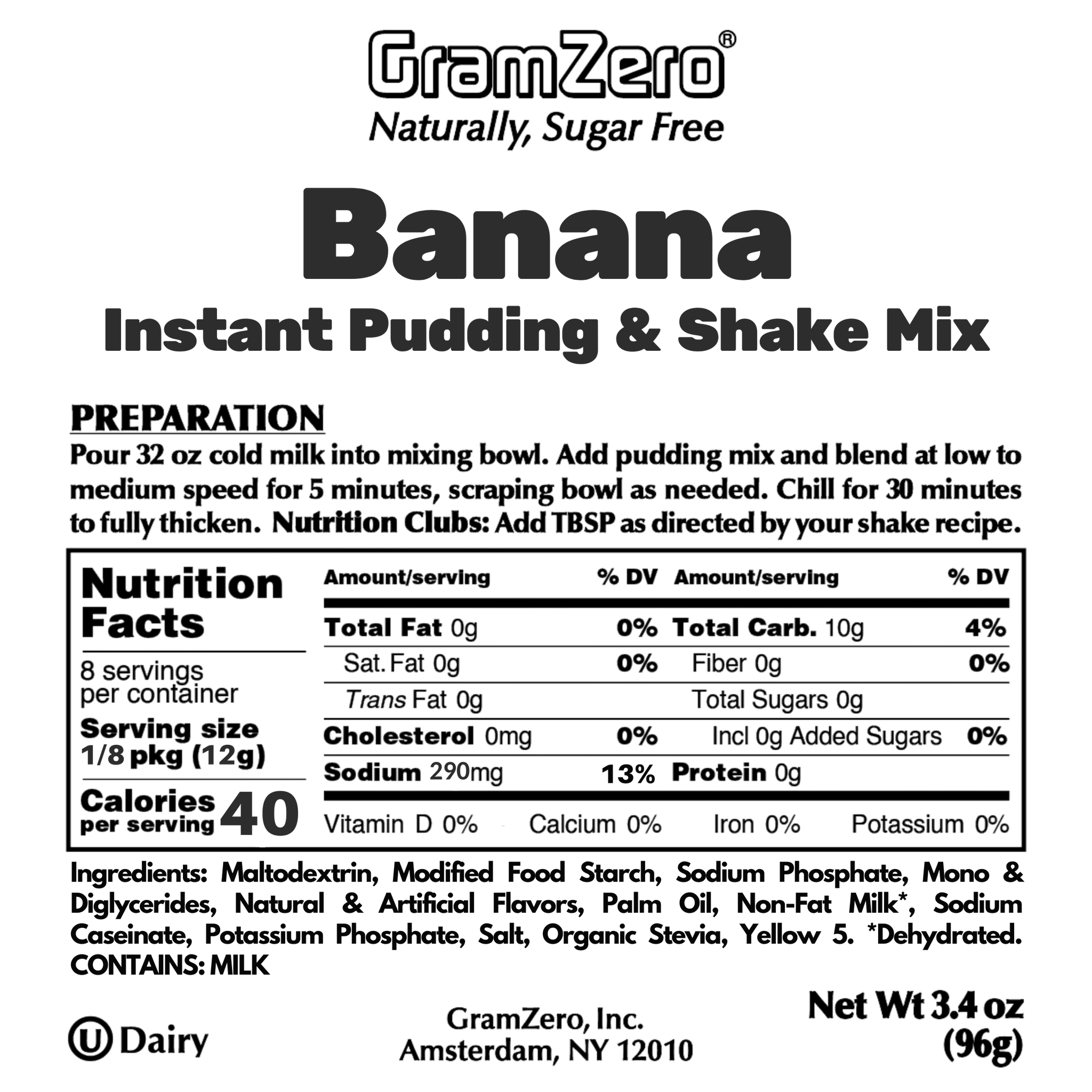 BANANA Sugar Free Pudding Mix Stevia Sweetened Nutrition Club Shakes ...