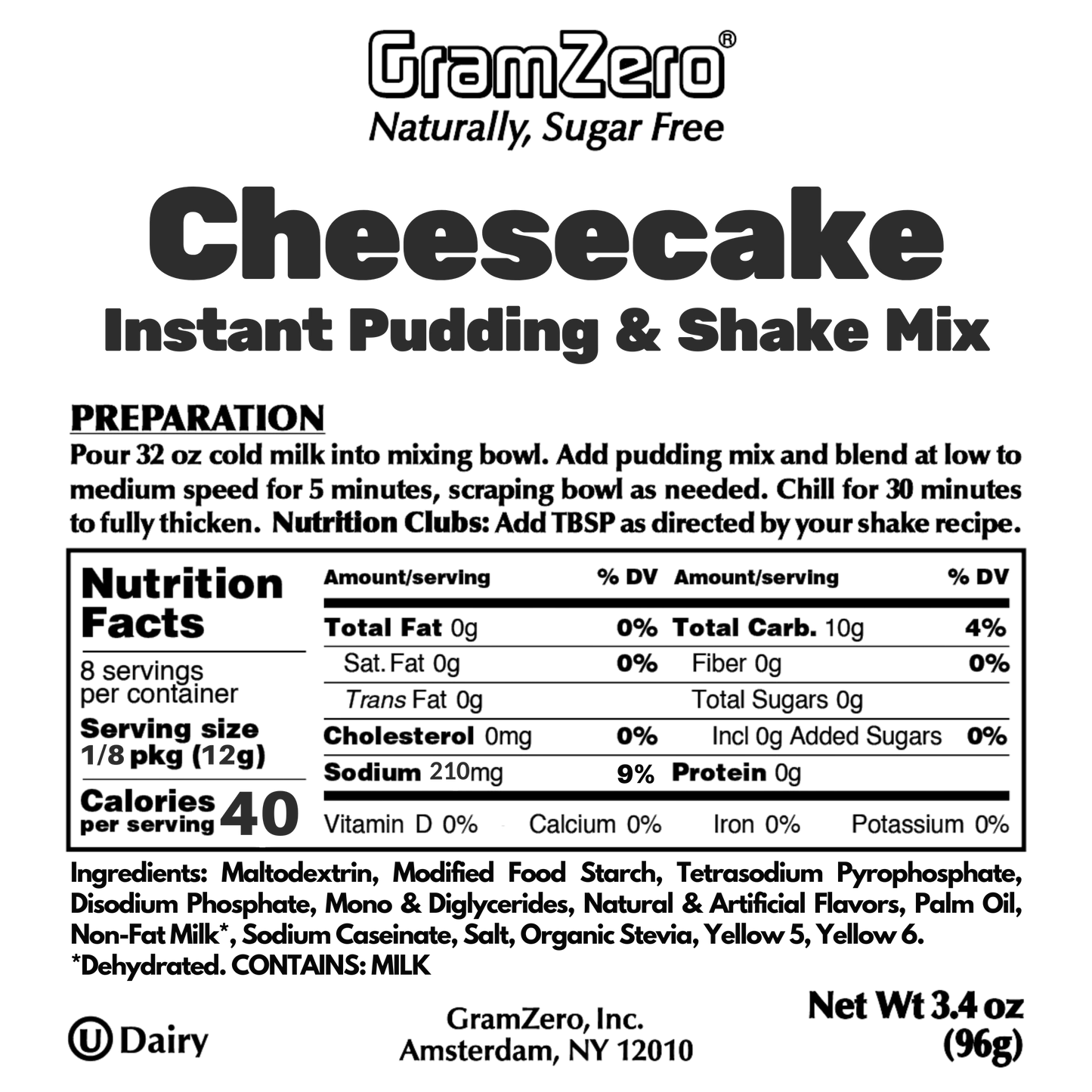 CHEESECAKE Sugar Free Pudding Mix, Stevia Sweetened, Great For Nutrition Club Shakes, 3.4 Oz