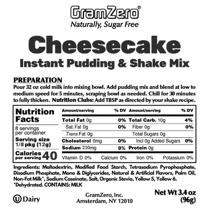 CHEESECAKE Sugar Free Pudding Mix, Stevia Sweetened, Great For Nutrition Club Shakes, 3.4 Oz