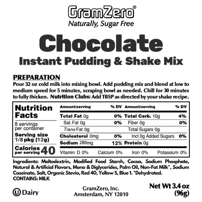 CHOCOLATE Sugar Free Pudding Mix, Stevia Sweetened, Great For Nutrition Club Shakes, 3.4 Oz