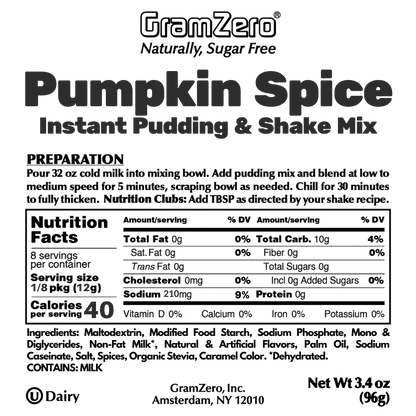 PUMPKIN SPICE Sugar Free Pudding Mix, Stevia Sweetened, Great For Nutrition Club Shakes, 3.4 Oz