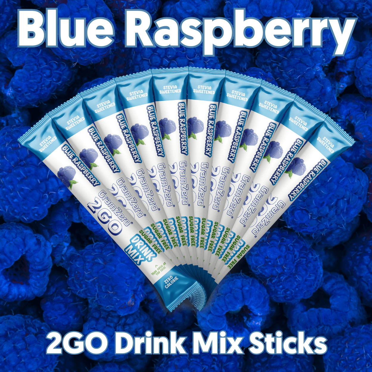 BLUE RASPBERRY 2GO Sugar Free Drink Mix Sticks: 10 Pack ~ Great for Loaded Tea Kits