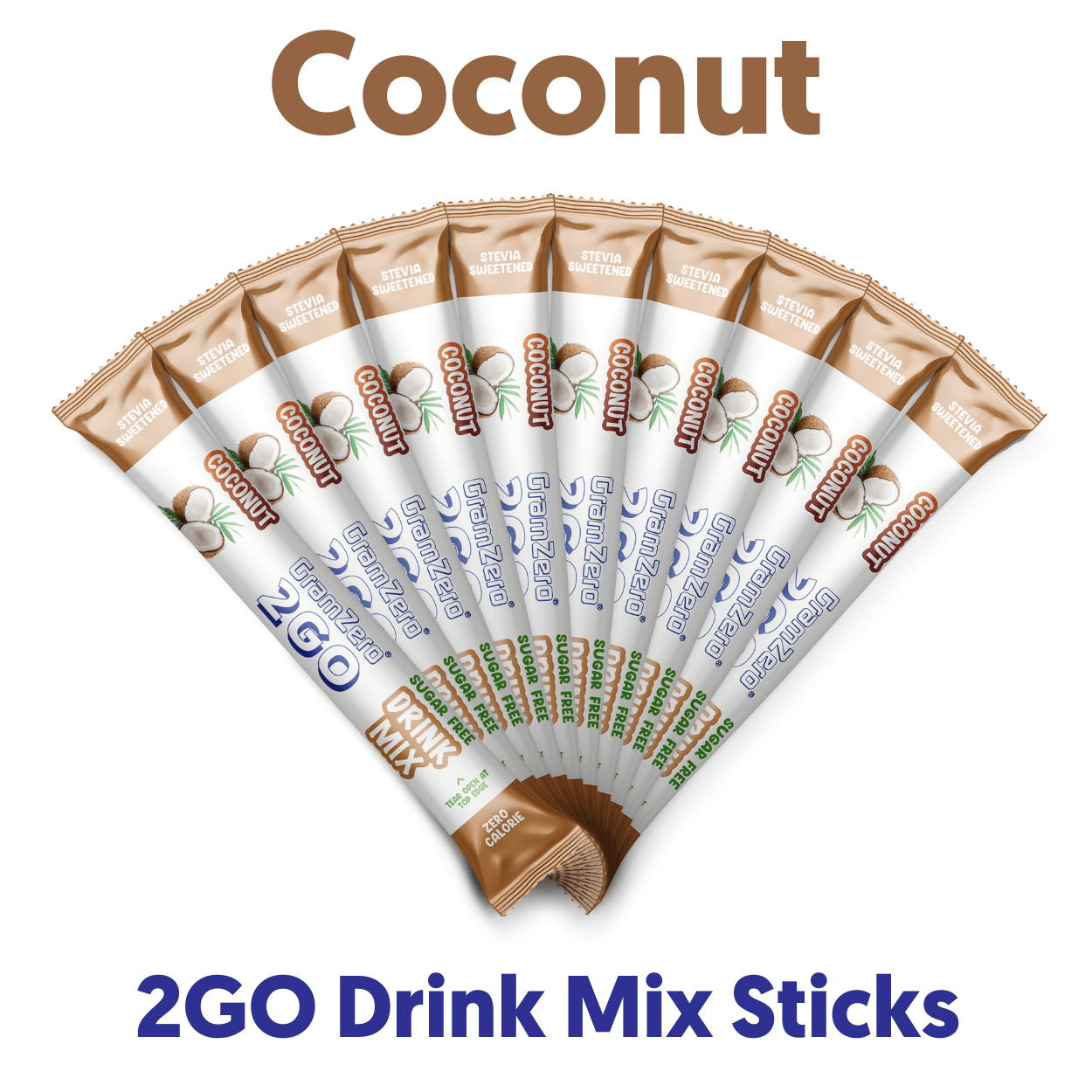 COCONUT 2GO Sugar Free Drink Mix Sticks: 10 Pack ~ Great for Loaded Tea Kits
