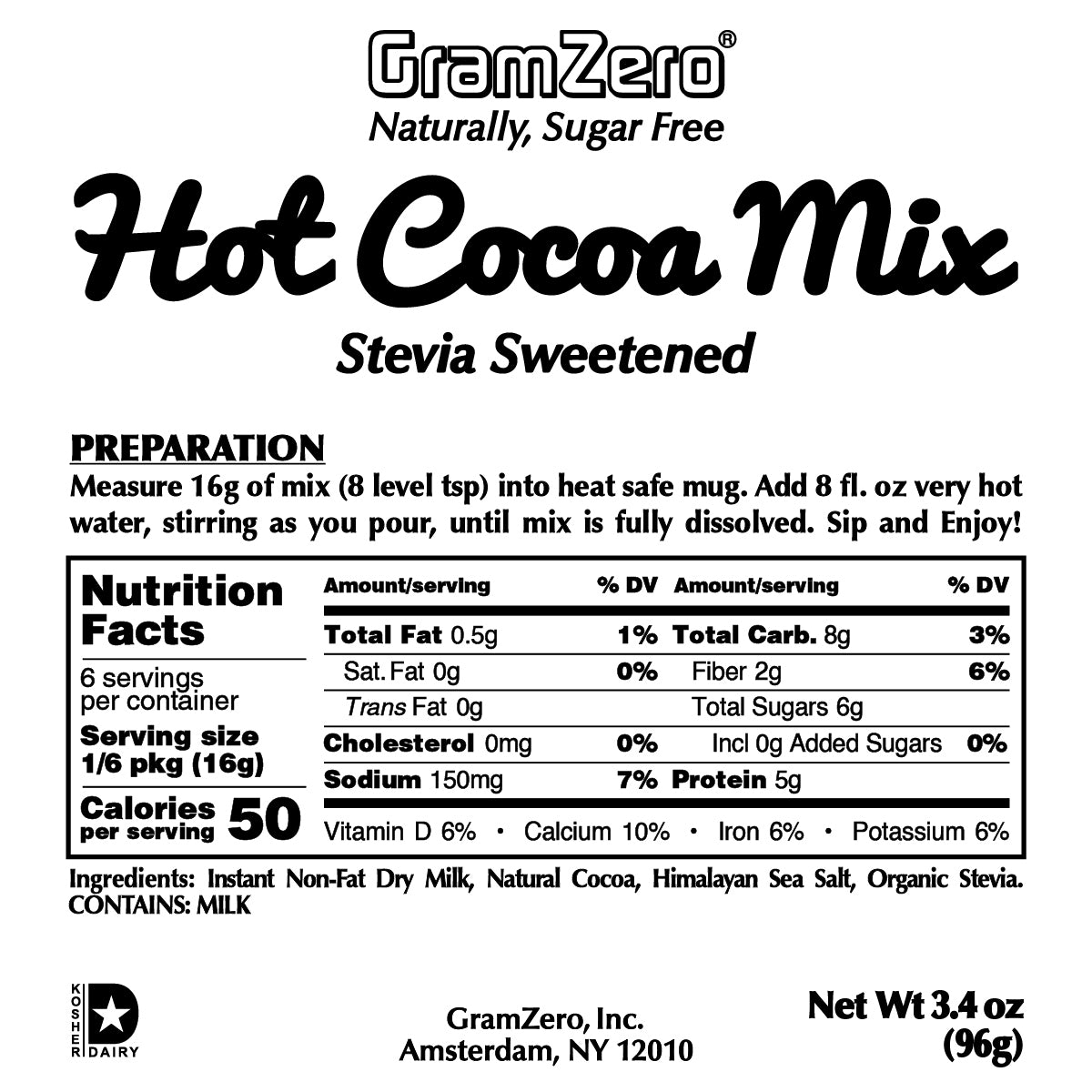 HOT COCOA Instant Dissolve Hot Beverage Mix ~ Stevia Sweetened Only ~ 3.4 Oz
