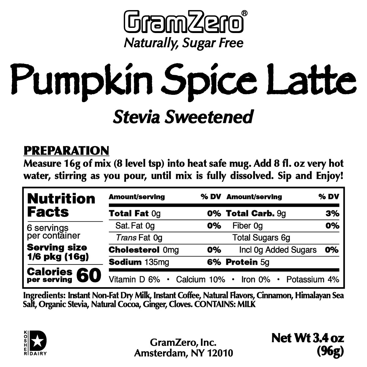 PUMPKIN SPICE LATTE Instant Dissolve Hot Beverage Mix ~ Stevia Sweetened Only ~ 3.4 Oz