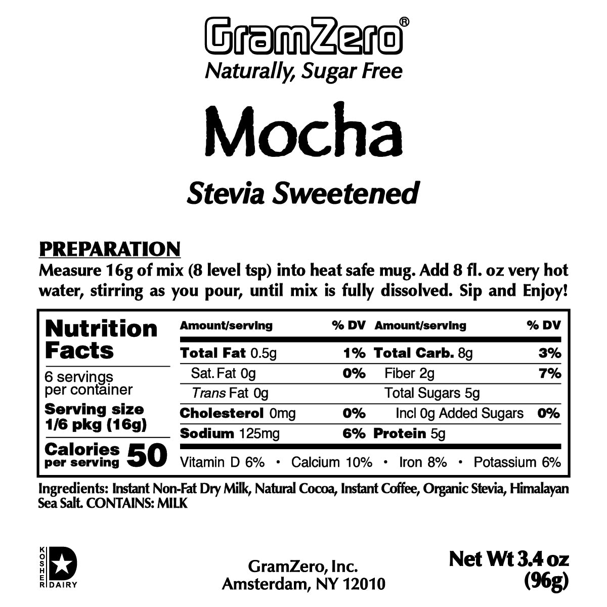MOCHA Instant Dissolve Hot Beverage Mix ~ Stevia Sweetened Only ~ 3.4 Oz