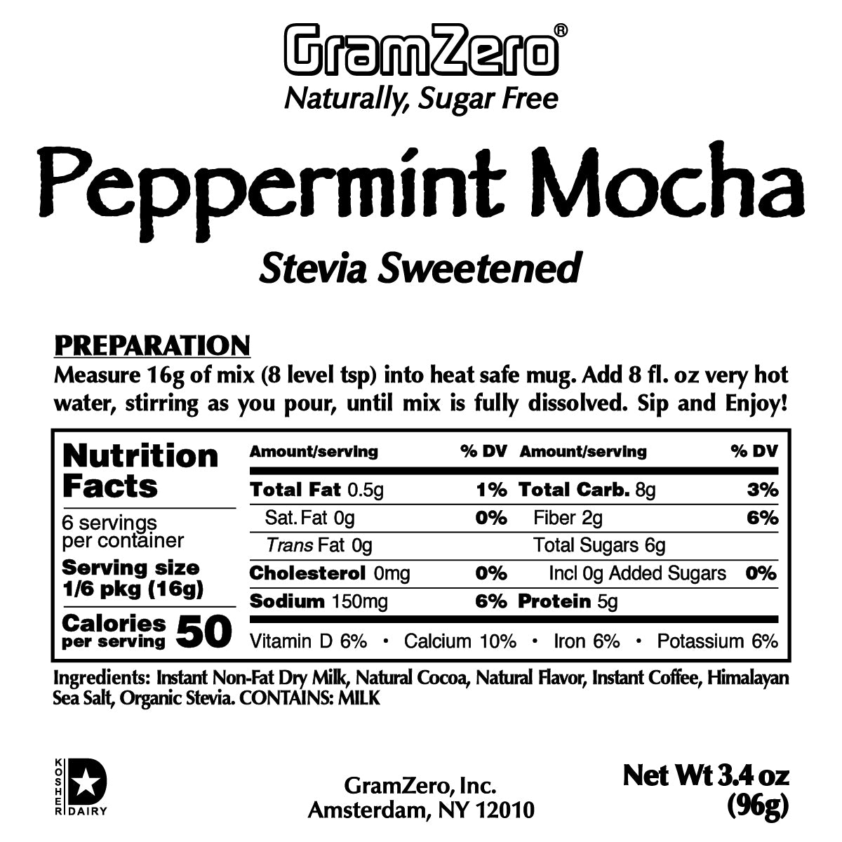 PEPPERMINT MOCHA Instant Dissolve Hot Beverage Mix ~ Stevia Sweetened Only ~ 3.4 Oz