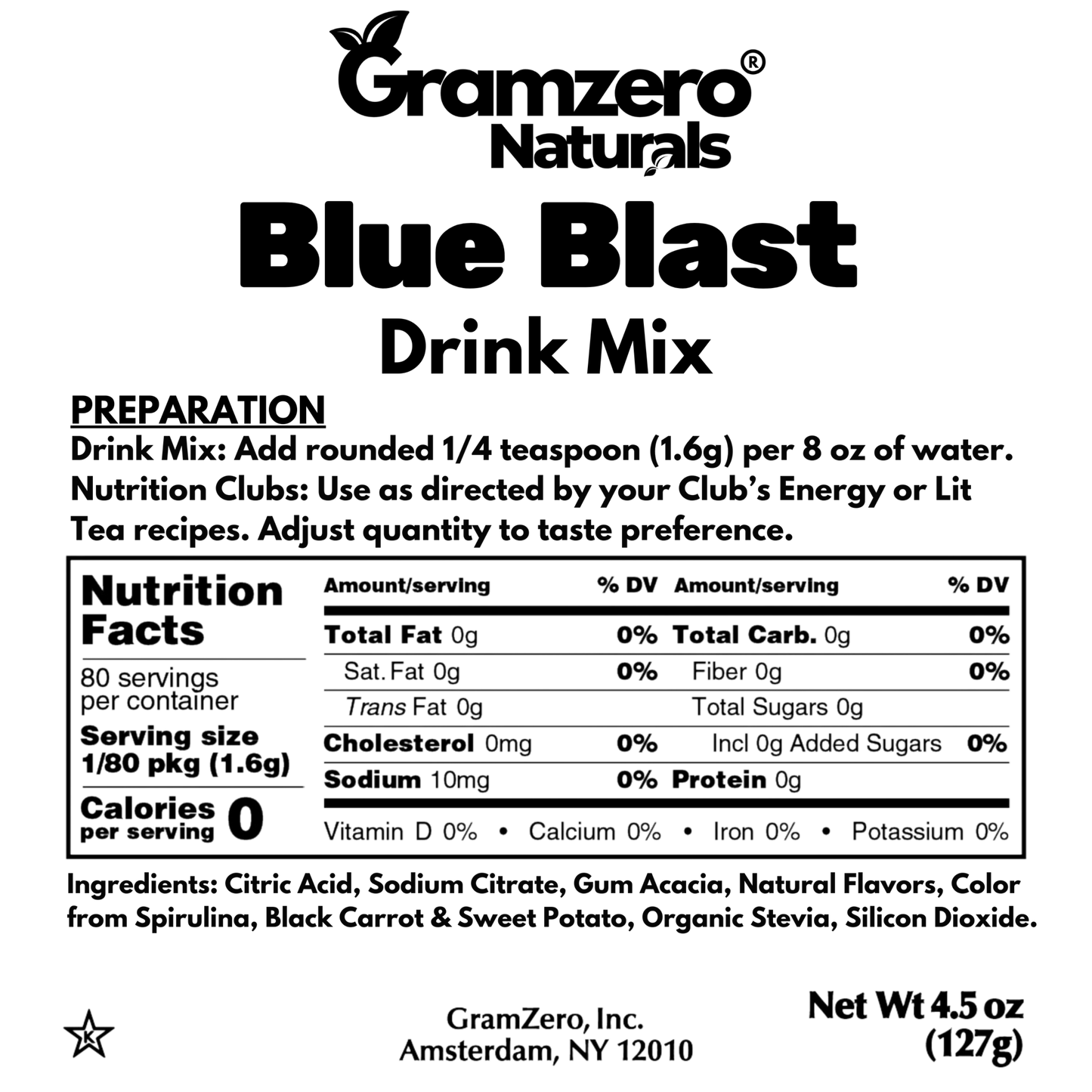 BLUE BLAST ALL NATURAL 2GO Sugar Free Drink Mix Sticks: 10 Pack - Great for Loaded Tea Kits