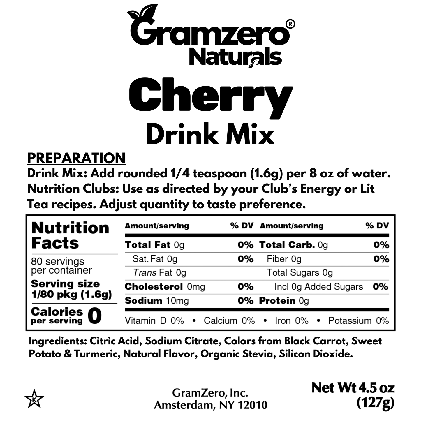 CHERRY ALL NATURAL 2GO Sugar Free Drink Mix Sticks: 10 Pack - Great for Loaded Tea Kits