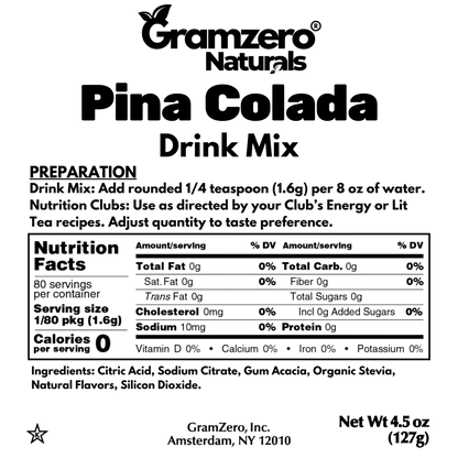 PINA COLADA ALL NATURAL 2GO Sugar Free Drink Mix Sticks: 10 Pack - Great for Loaded Tea Kits