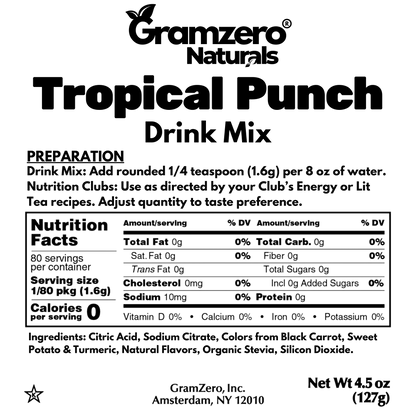 TROPICAL PUNCH ALL NATURAL 2GO Sugar Free Drink Mix Sticks: 10 Pack - Great for Loaded Tea Kits