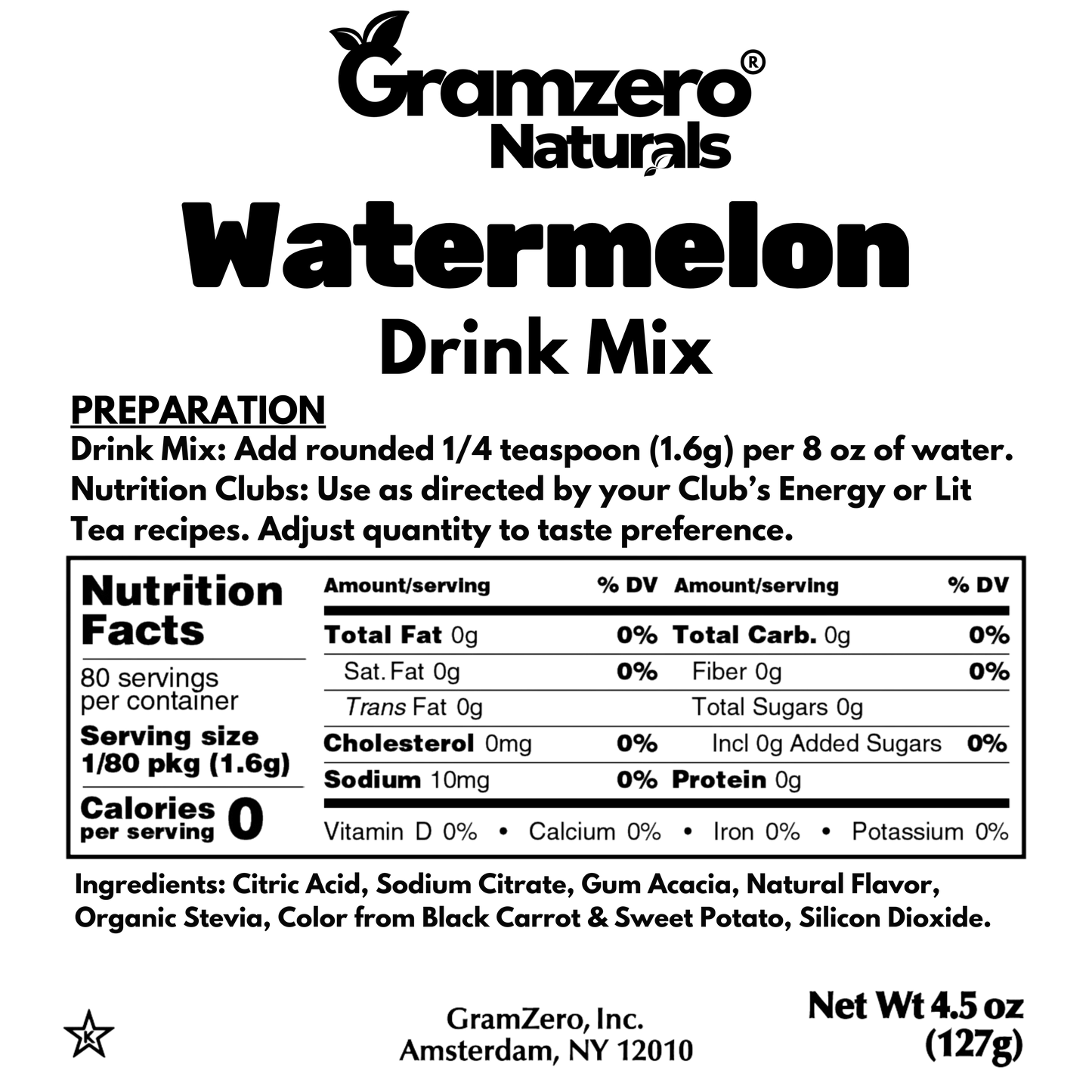 WATERMELON ALL NATURAL 2GO Sugar Free Drink Mix Sticks: 10 Pack - Great for Loaded Tea Kits