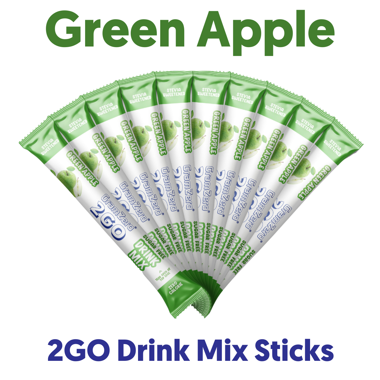 GREEN APPLE 2GO Sugar Free Drink Mix Sticks: 10 Pack ~ Great for Loaded Tea Kits