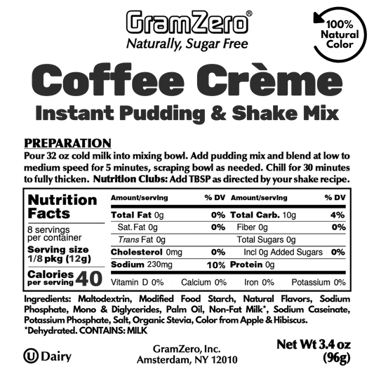 COFFEE CRÉME Sugar Free Pudding Mix, Stevia Sweetened, Great For Nutrition Club Shakes, 3.4 Oz