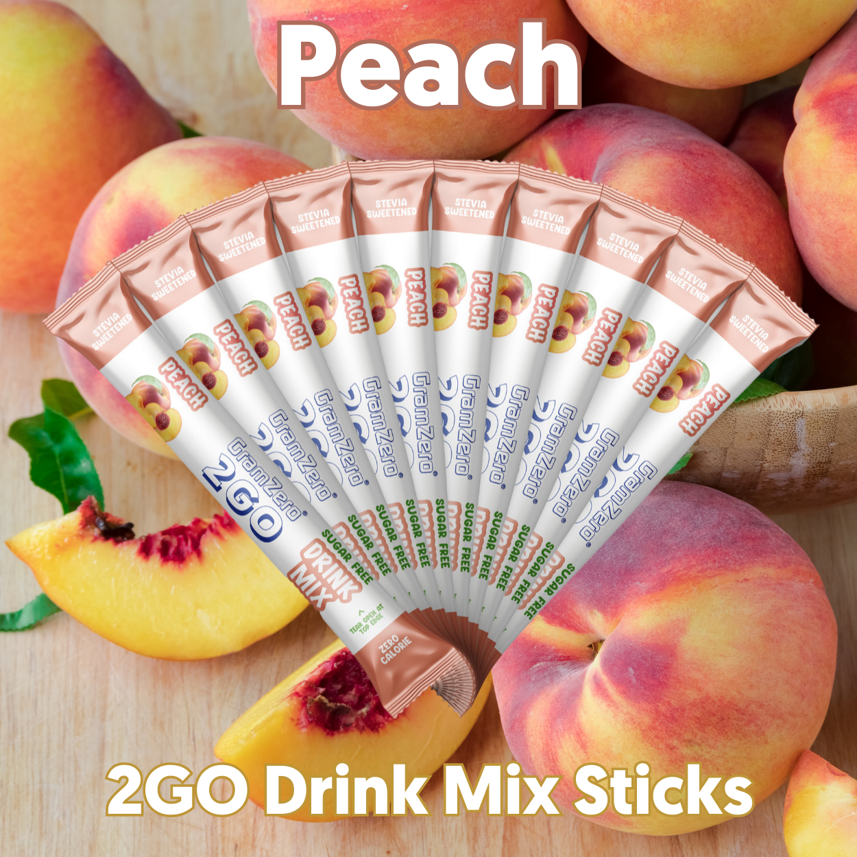 PEACH 2GO Sugar Free Drink Mix Sticks: 10 Pack ~ Great for Loaded Tea Kits