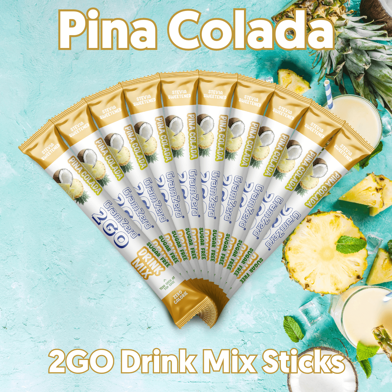 PINA COLADA 2GO Sugar Free Drink Mix Stick 10 Pack~For Loaded Tea Kits ...