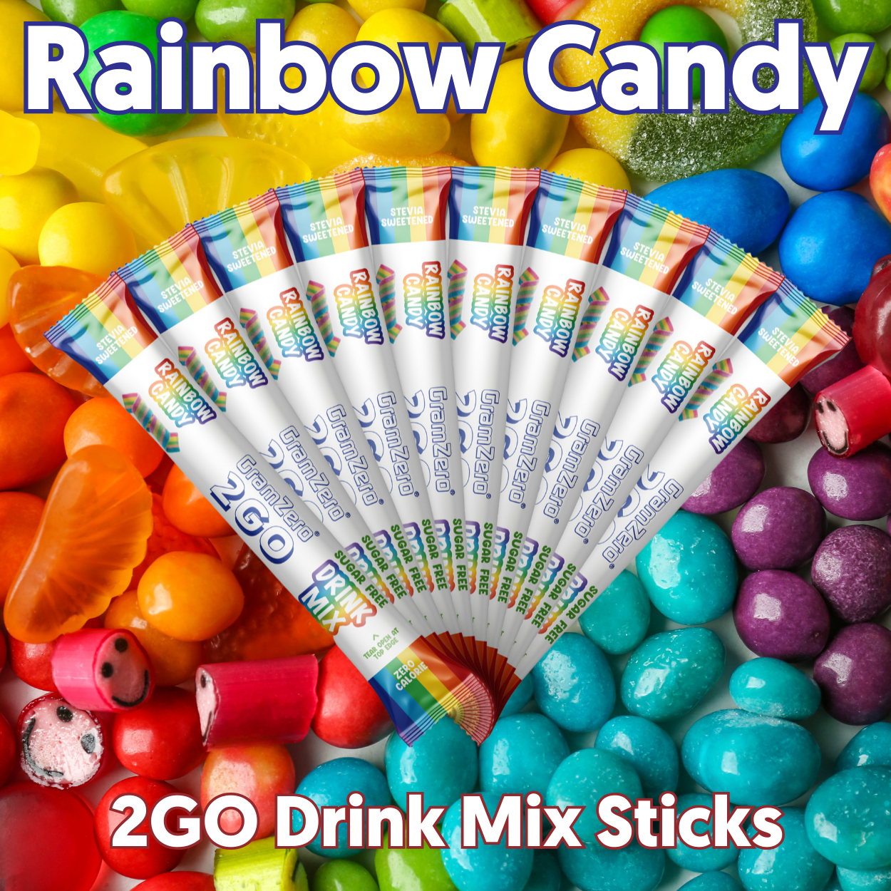 RAINBOW CANDY 2GO Sugar Free Drink Mix Sticks: 10 Pack ~ Great for Loaded Tea Kits