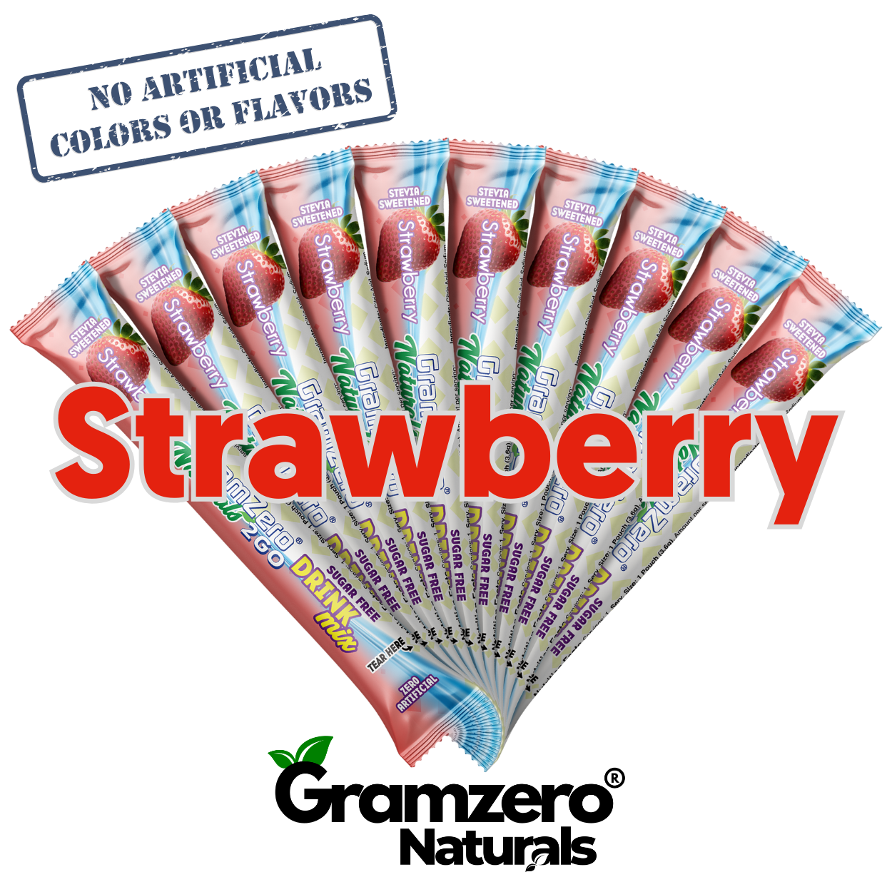 STRAWBERRY ALL NATURAL 2GO Sugar Free Drink Mix Sticks: 10 Pack - Great for Loaded Tea Kits