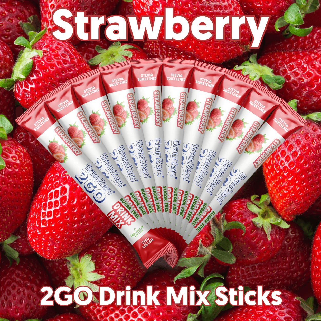 STRAWBERRY 2GO Sugar Free Drink Mix Sticks: 10 Pack ~ Great for Loaded Tea Kits
