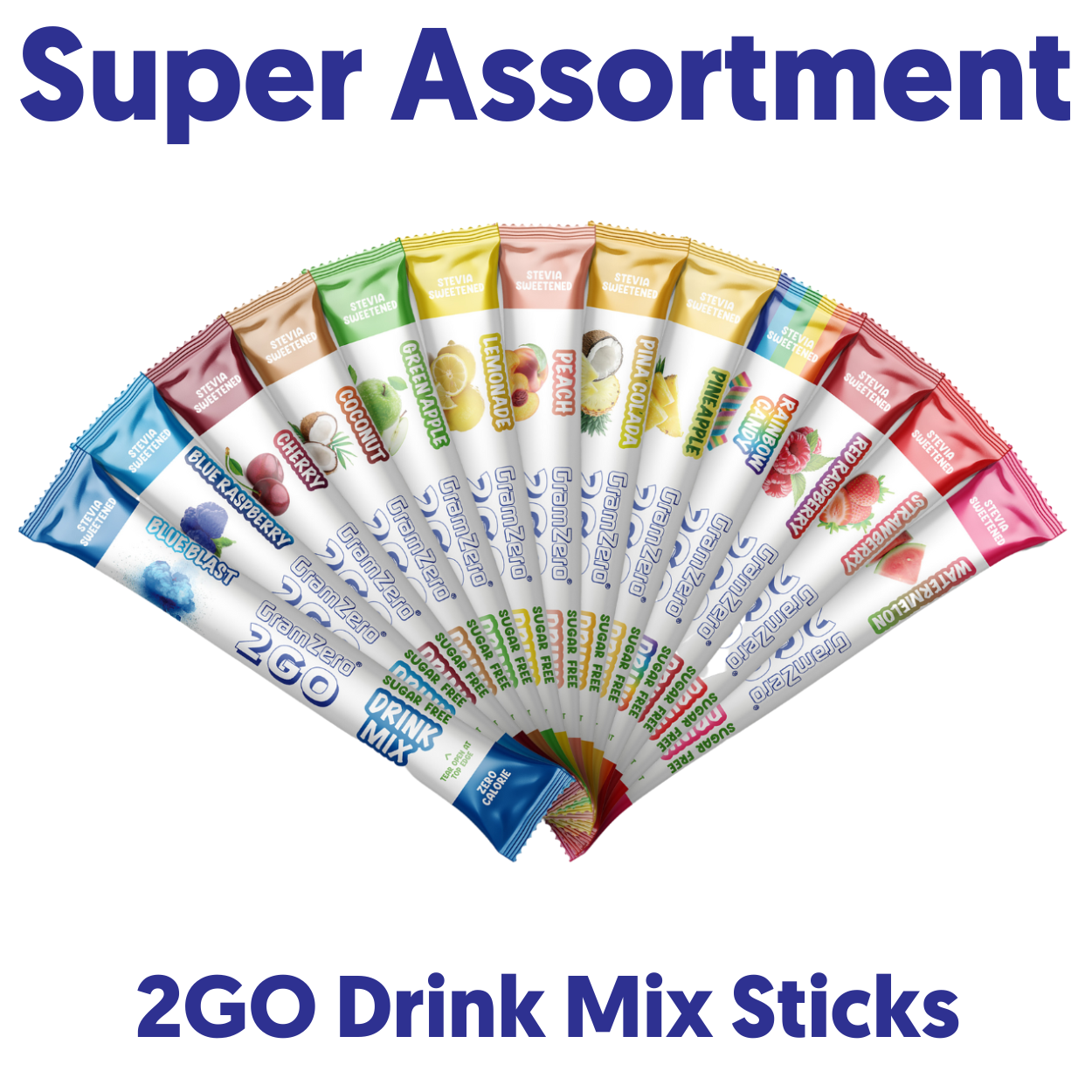 SUPER ASSORTMENT 2GO Sugar Free Drink Mix Sticks: 13 Pack ~ Great for Loaded Tea Kits