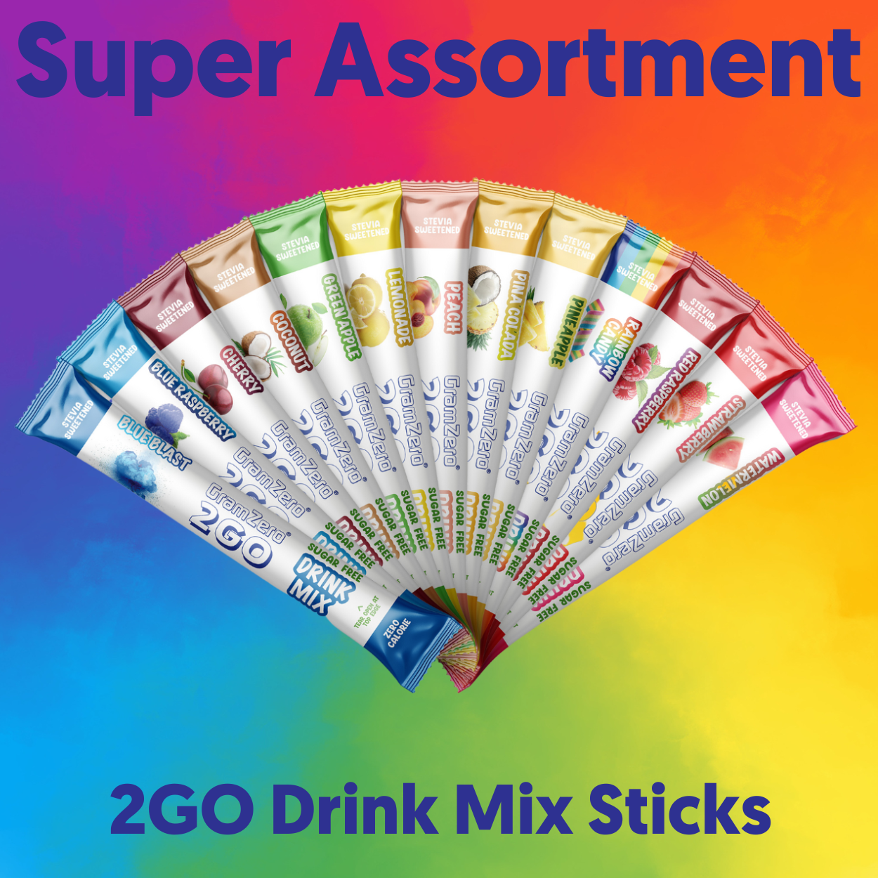 SUPER ASSORTMENT 2GO Sugar Free Drink Mix Sticks: 13 Pack ~ Great for Loaded Tea Kits