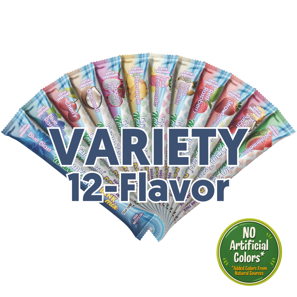 VARIETY 2GO Sticks - Sugar Free Drink Mix with Natural Colors and Flavors: 12 Pack - Great for Loaded Tea Kits