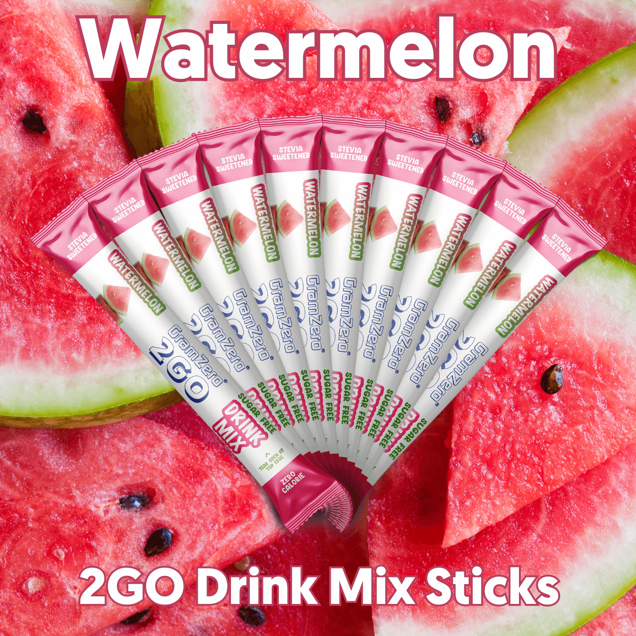 WATERMELON 2GO Sugar Free Drink Mix Sticks: 10 Pack ~ Great for Loaded Tea Kits