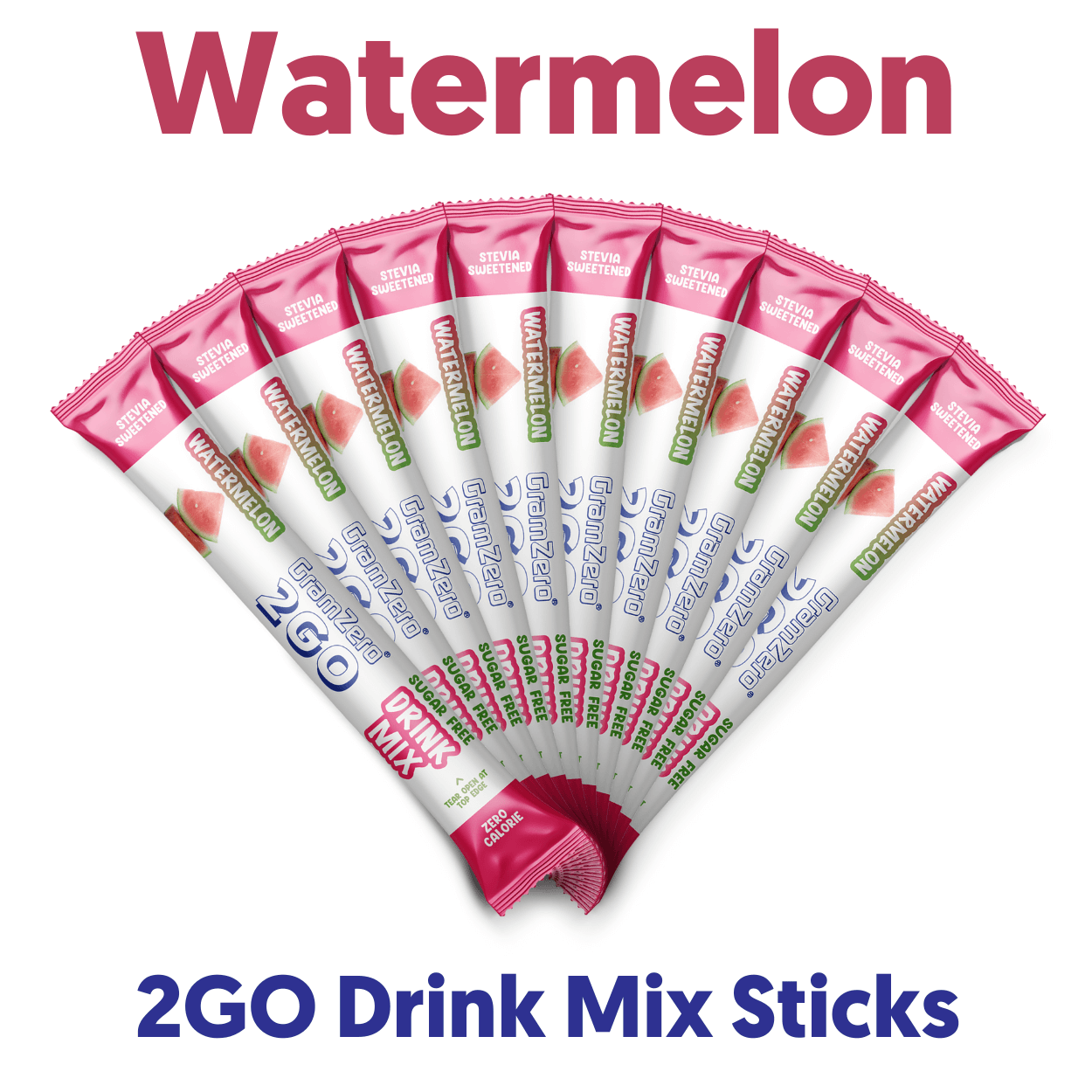 WATERMELON 2GO Sugar Free Drink Mix Sticks: 10 Pack ~ Great for Loaded Tea Kits