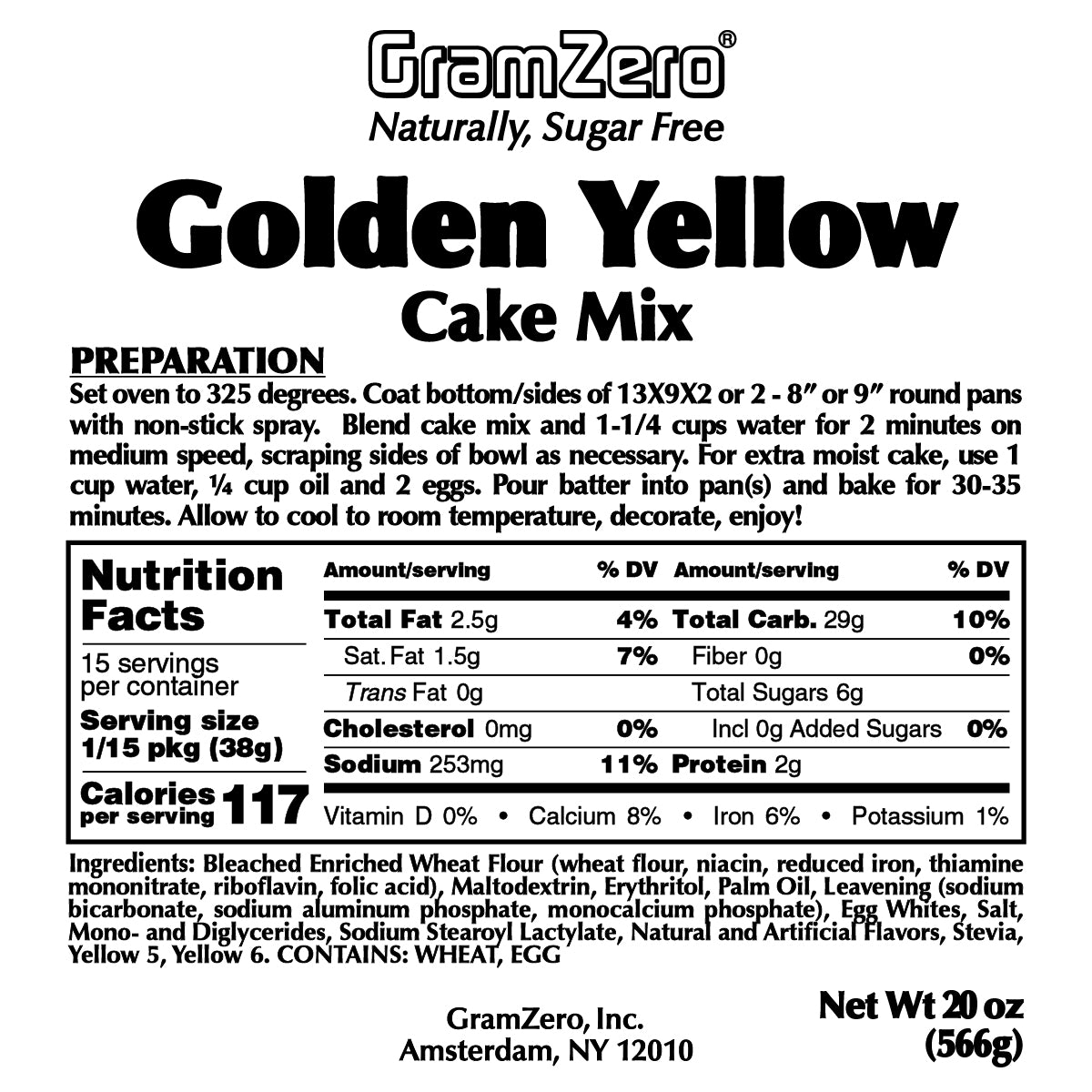 GOLDEN YELLOW Sugar Free Cake Mix, Stevia Sweetened, 20 Oz.